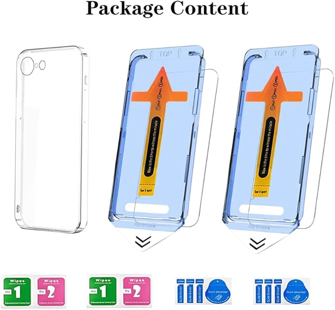 2 Pack Screen Protector for iPhone 16 E,Tempered Glass Auto Dust-Elimination,Auto-Alignment, Bubble Free, Easy Installation and Soft TPU Protective Case (iPhone 16 E)