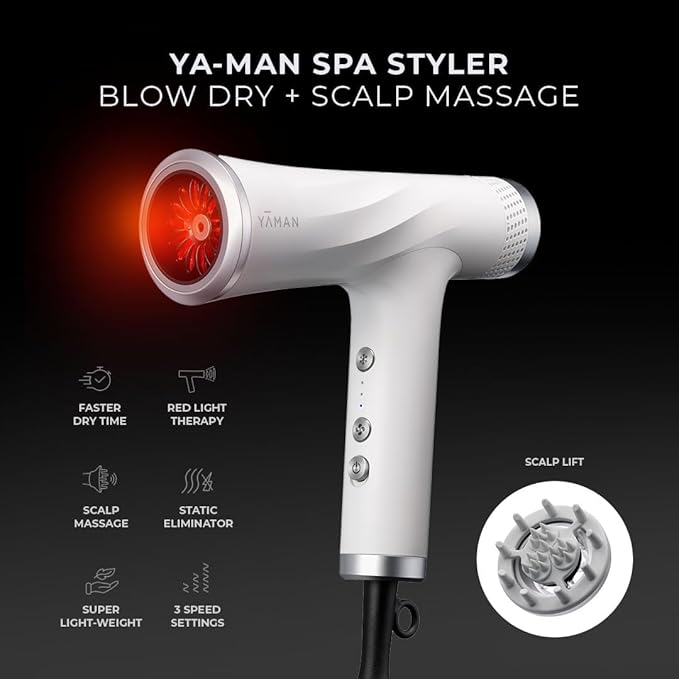 Blow Dryer with Scalp Massager for Hair Growth, Ionic Reset Technology, Hair Dryer with Diffuser Attachment - Quiet, Lightweight, and Powerful for Women (White)