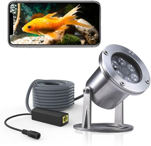 Underwater Cameras 304 Stainless Steel IP68 5MP 2592×1944 POE IP Camera 32Ft Cable Koi Pond Camera