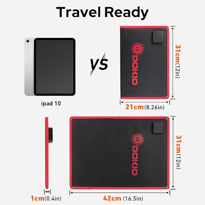 DOKIO 20W Foldable Solar Charger, ETFE Portable Solar Panel with USB-C & USB-A, Water-Resistant Surface for Phone & Power Bank Charging, Camping Hiking Emergency