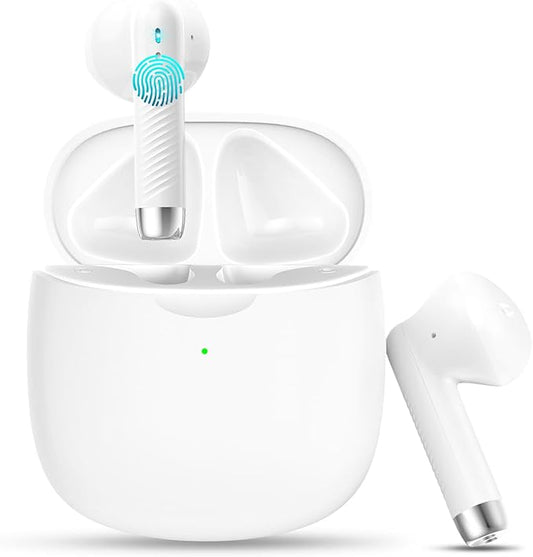 Wireless Earbuds, Bluetooth 5.4 Headphones In Ear with Noise Cancelling Mic, Bluetooth Earbuds Stereo Bass, IP7 Waterproof Sports Earphones, 32H Playtime USB C Charging White Ear Buds for Android iOS