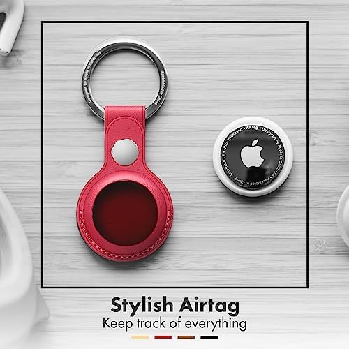 Apple Airtag Cases 4 Pack Leather Keychain | Leather Holders in Multi Colors, Durable and Easy to Clean Protective Holders | Compatible with Apple Air Tag (Golden - Red - Black - Brown)