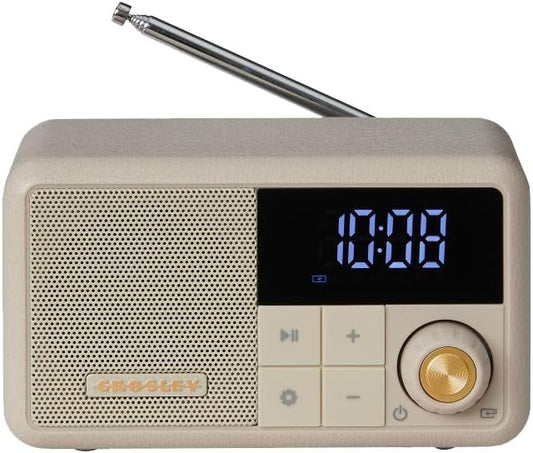 Crosley CR1121A-PB Cooper Retro AM/FM Radio, Portable Bluetooth Speaker with Aux Input and LED Display, Pebble