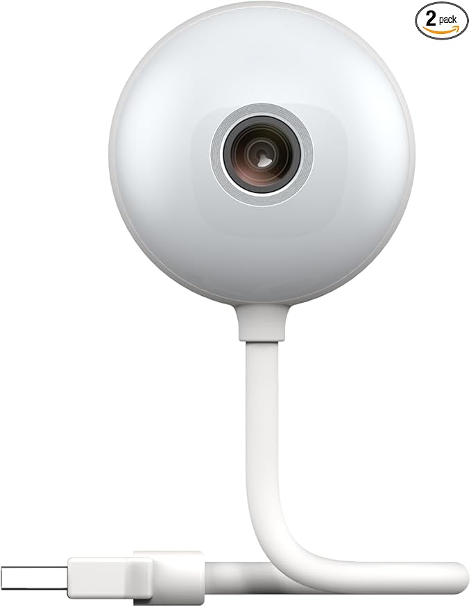 2-Pack Luna Small Indoor Cameras for Home Security, 2.4GHz Wi-Fi, Color Night Vision, Smart GenAI Motion Detection, w/Spotlight, Flexible 6in USB Short Cord, Camera for Apartment