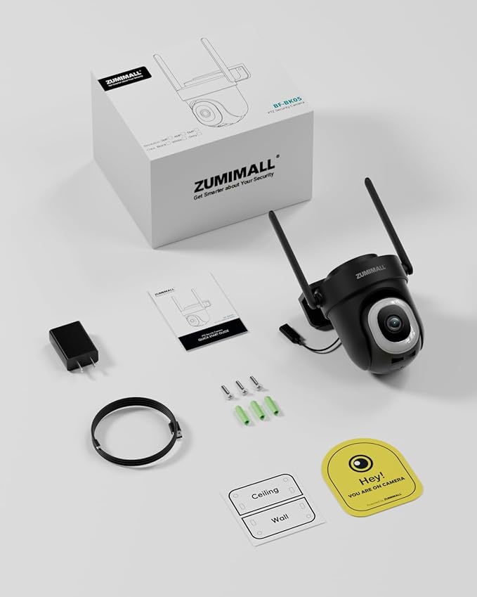 ZUMIMALL 5MP 5G Cameras for Home Security, 24/7 Recording Outdoor Wired Camera, 360°PTZ, Auto Tracking, Motion & Noise Alerts, Alexa Compatible, IP66