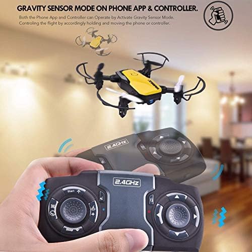 X300C Mini Drone with Camera 720P HD FPV, RC Quadcopter Foldable Drone With Altitude Hold, 3D Flip, Headless Mode, Gravity Control and 2 Batteries, Gifts for Kids, Adults, Beginner (Yellow)