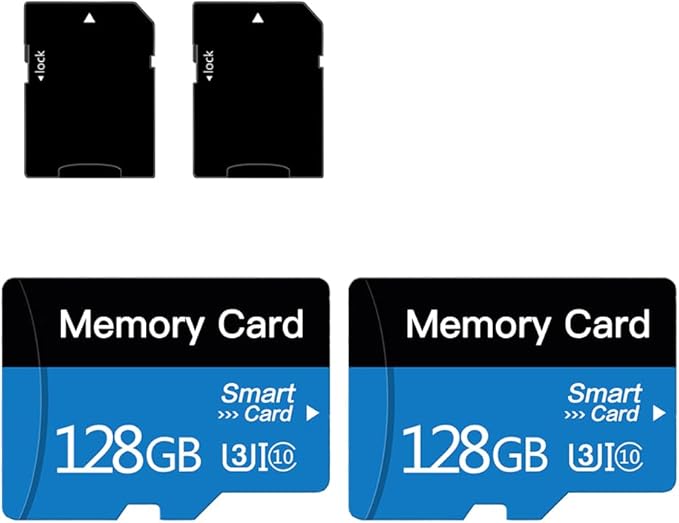 2 Pack 128 GB Micro Memory Card with Adapter, TF Memory Card Class 10, Mini Memory sd Card for Camera/Smartphone/Tablet/Drone (Blue 128GB*2)