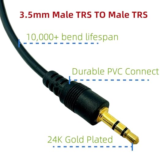 AUX Cable, 3.5mm TRS Auxiliary Audio Cable, 5ft Hi-Fi Sound Aux Cord for Headphones,Car,Home Stereos,Speaker,iPod,iPad,Sony,Echo Dot - 2 Pack