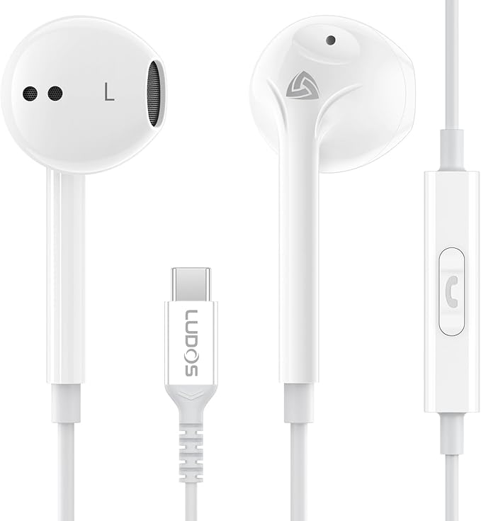 LUDOS Zenith USB C Headphones for iPhone 17 16 15 Pro Max Plus Air iPad Pro Air, 2 Years Warranty, USB-C Earbuds for Samsung Galaxy S24 S23 Ultra S22 S21 S20 A55 A54 A53, USB Type C Earphones - White
