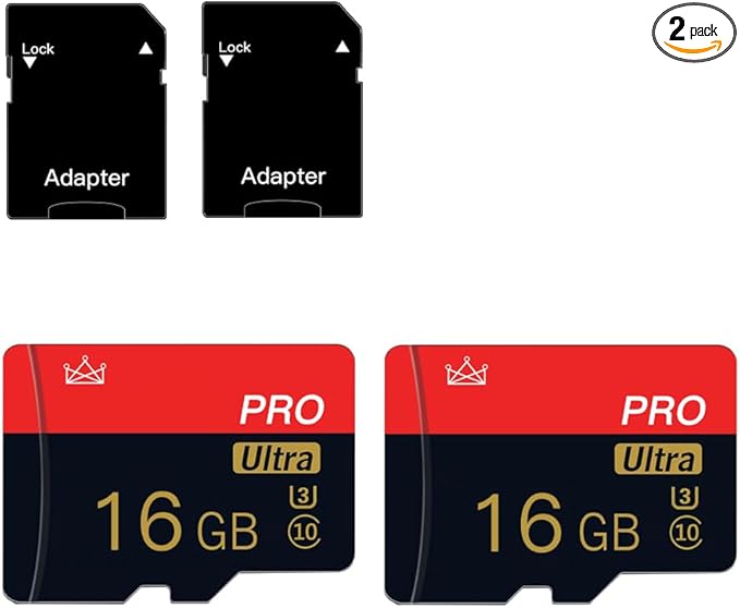 2 Pack Micro Memory Card 16GB Class 10 with Adapter High Speed Memory Card for Tablet,Camera,Drone