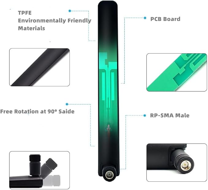 2X Dual Band WiFi 6E 2.4GHz 5GHz 5.8GHz 10dBi MIMO RP-SMA Male Antenna for WiFi Router PCIe Wireless Network 6E Card USB Adapter Security IP Camera Video Surveillance Monitor ASUS RT-AC68u Router