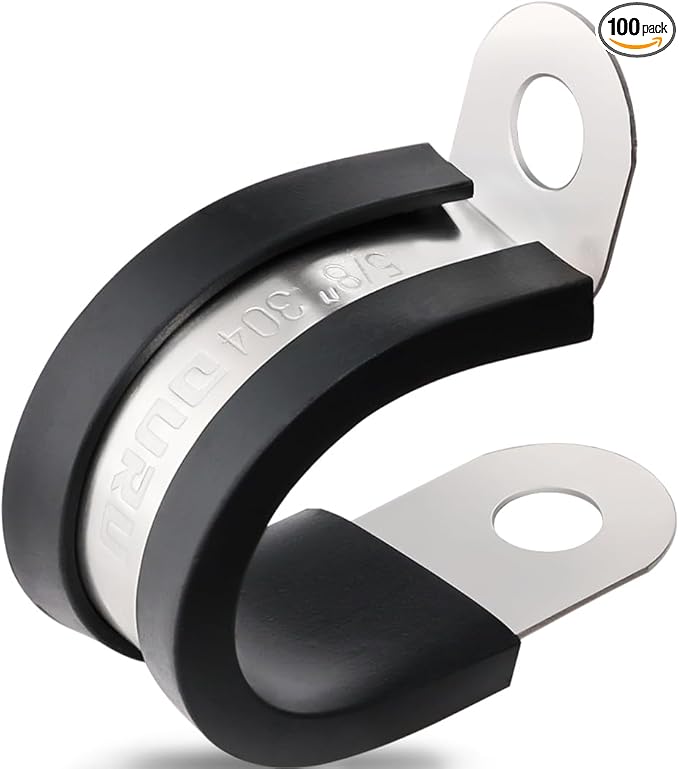 100PCS Cable Clamps 5/8 Inch 304 Stainless Steel Cable Clamps Rubber Coated Cushioned Insulated Cable Clamp,Automotive Wire Clamps,Pipe Clamps,Metal Clamp for Tube,Wire Cord Installation(16mm)