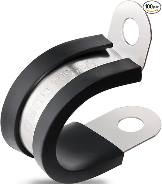 100PCS Cable Clamps 5/8 Inch 304 Stainless Steel Cable Clamps Rubber Coated Cushioned Insulated Cable Clamp,Automotive Wire Clamps,Pipe Clamps,Metal Clamp for Tube,Wire Cord Installation(16mm)