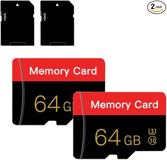 2 Pack Micro Memory Card 64 GB with Adapter, C10/U3/UHS-I/A1, TransFlash Card, TF Card for Camera, Smartphone, Tablet, Drone (Red 64GB *2)