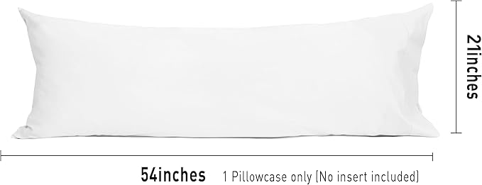 Sunflower Body Pillowcase 100% Cotton Long Pillow Cover/Case Envelope Closure 1 Pack, 21×54 inches White, Soft and Breathable