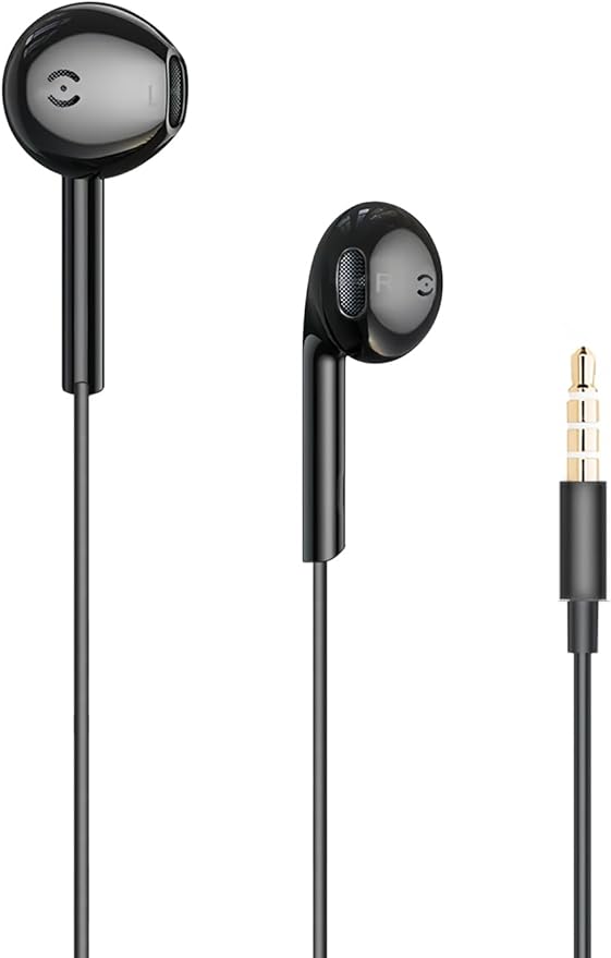 MAS CARNEY Wired Headphones Earbuds with Microphone WH9, in-Ear Wired Earphones Compatible with Samsung Huawei Vivo Oppo Mi Redmi, Black