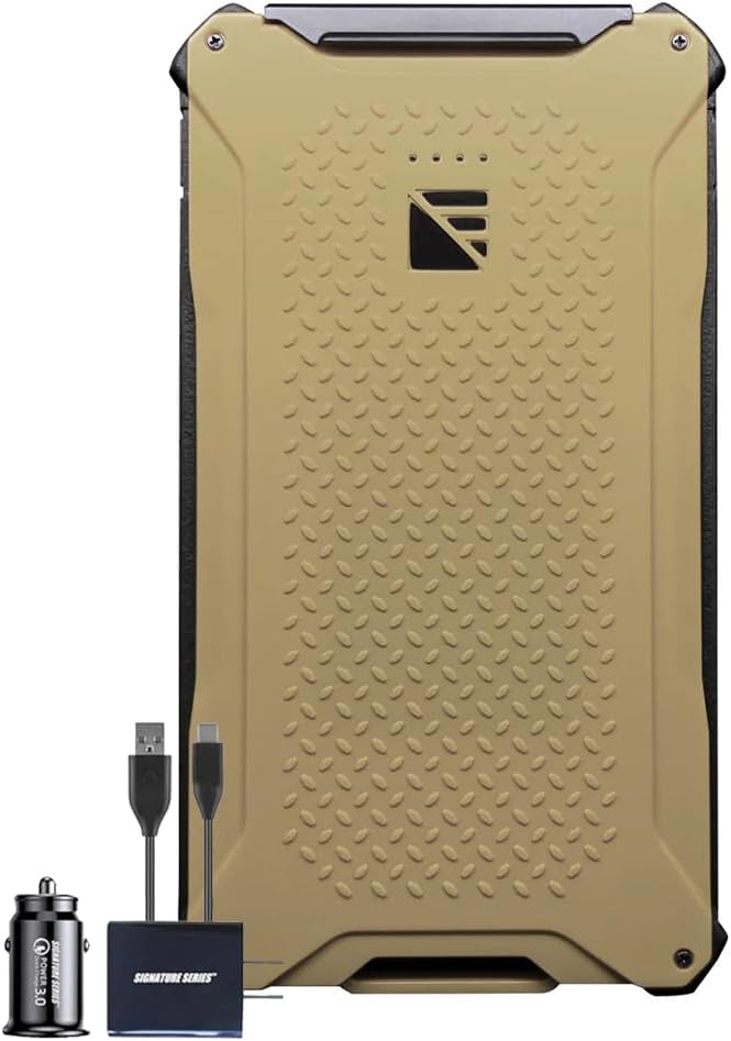 Dark Energy Poseidon Pro Indestructible Portable Charger | USB-A and USB-C Connectors, Ultra-Durable Armorflex, Long Lasting Battery, 10,000 mAh | Signature Series Plugs, Desert Tan