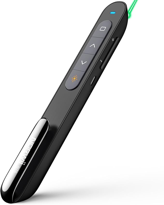 Norwii N76 Rechargeable Presentation clicker with Pointer, Long Range Presentation Remote, Wireless Presenter for PowerPoint Presentations, Slide Control (Green Light)