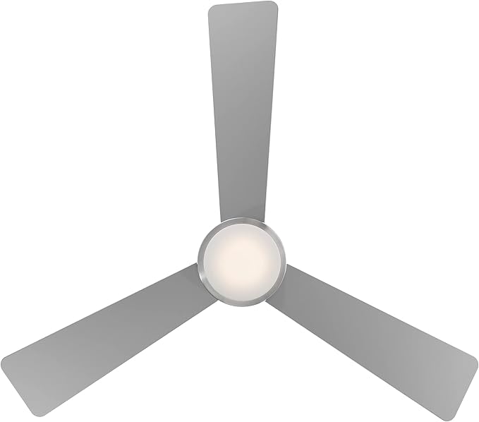 WAC Smart Fans Hug Indoor and Outdoor 3-Blade Flush Mount Smart Home Ceiling Fan 52in Brushed Nickel with 3000K LED Light Kit and Remote Control works with Alexa and iOS or Android App