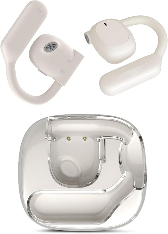 Open Ear Headphones,80H Playtime Air Conduction Earbuds w/Fast Charging, 16.2mm Hi-Fi Audio Drivers, Physical Buttons, ENC Mic, IPX5 Waterproof, Bluetooth 5.4, 2025 Upgrade for Workout White