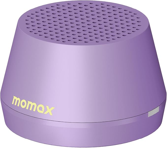 MOMAX Mini Portable Bluetooth Speaker - Magnetic Waterproof Speaker with Balanced Sound, 12H Playtime, Indoor Speaker True Wireless Stereo Pairing for Home, Bedroom, Bathroom, Gift Ideas, Purple
