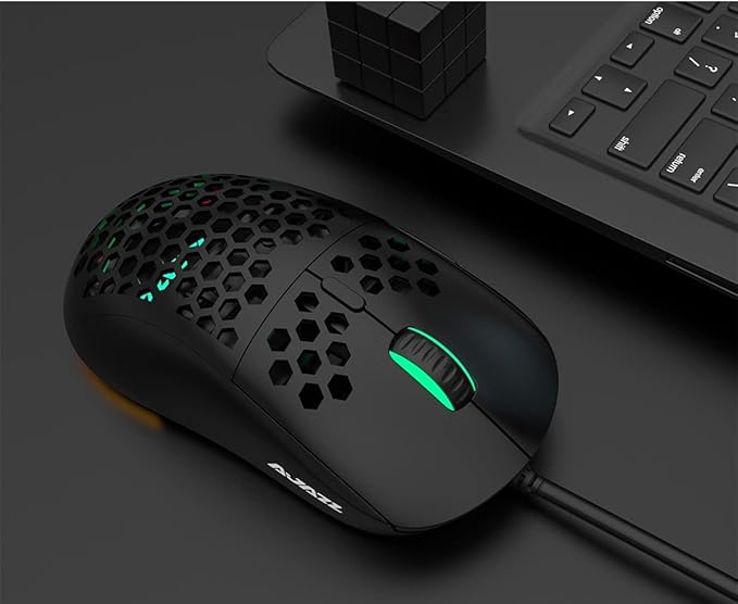 FIRSTBLOOD ONLY GAME. AJ380 69g Lightweight Gaming Mouse with Honeycomb Shell, RGB Backlit, 16000 DPI PixArt 3338 Sensor, Programmable 6 Buttons, Black
