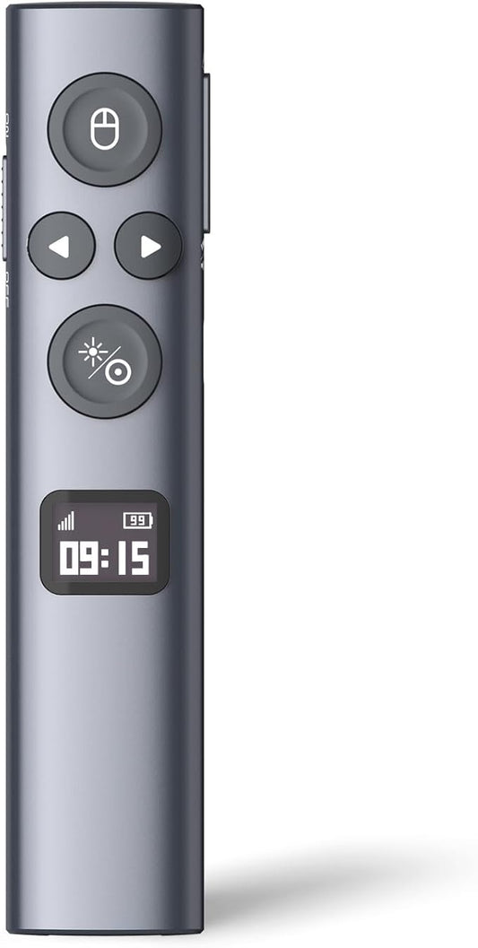Norwii N95s BLE Presentation Clicker with Digital Pointer for PowerPoint Presentation on TV Screen and Projection Screen, Wireless Presenter Remote with Countdown Timer (Green Light-USB-A)