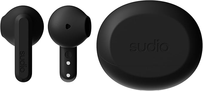 Sudio A3 All-Day Wireless Earbuds – 25H Playtime, Bluetooth 5.4, Sweat & Splashproof, Balanced Sound, Clear Calls with Enhanced Mics, USB-C Charging, Made from Recycled Plastics (Black)