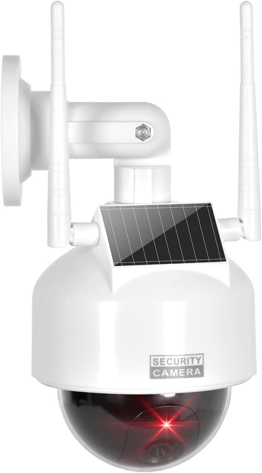 BNT Solar Dummy Fake Camera Security Outdoor, Solar Powered Simulated Surveillance Cameras with 1 Flashing Red LED Light/CCTV Sticker, Fake Dome Camera for Home.(Battery not Included)