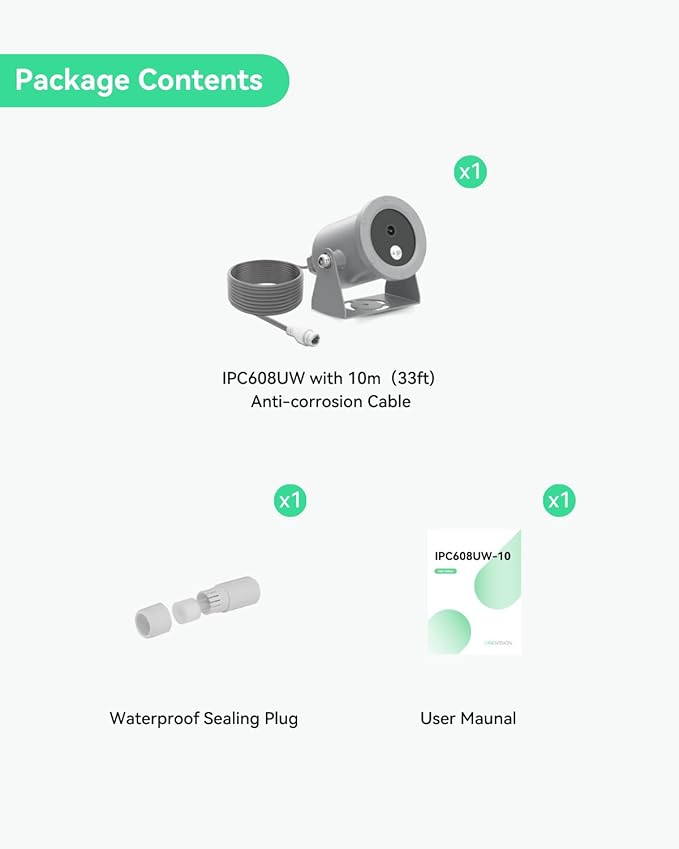 LINOVISION 4K Ultra HD Underwater Camera with Anti-Corrosion Coating, POE Network Camera with Intuitive Web GUI and Mobile APP, for Aquaculture Farms, Aquariums, Dams(33ft Cable)