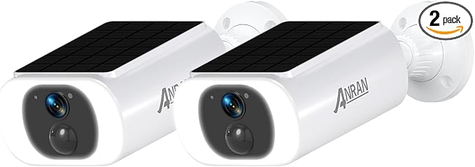 ANRAN 2K Solar Security Camera Wireless Outdoor, Forever Power with Built-in Solar Panel, WiFi Home Security Cameras, 2-Way Audio, PIR Detection, Color Night Vision, Works with Alexa, C3 2-Cam Pack