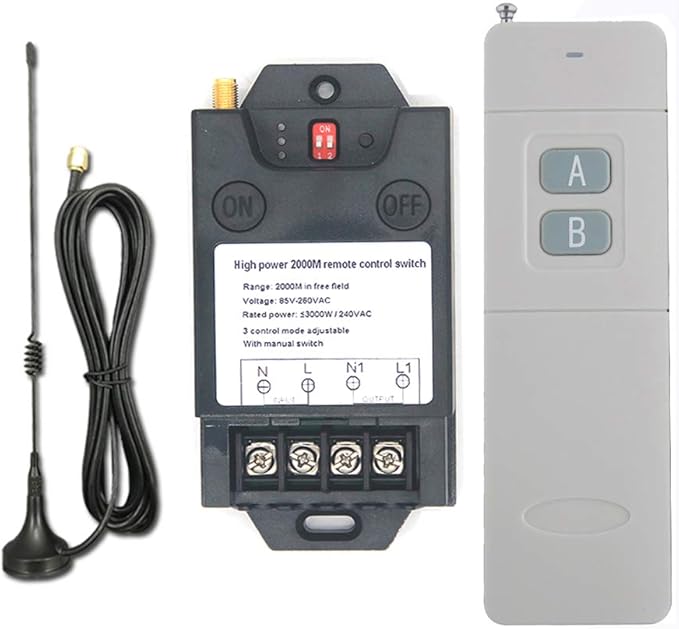 2000 Meters Long Distance Wireless Remote Control Switch high Power Water Pump Motor Lighting Industrial Wireless Remote Control Switch AC 110V 220V Relay Switch Transmitter High Range 6600ft