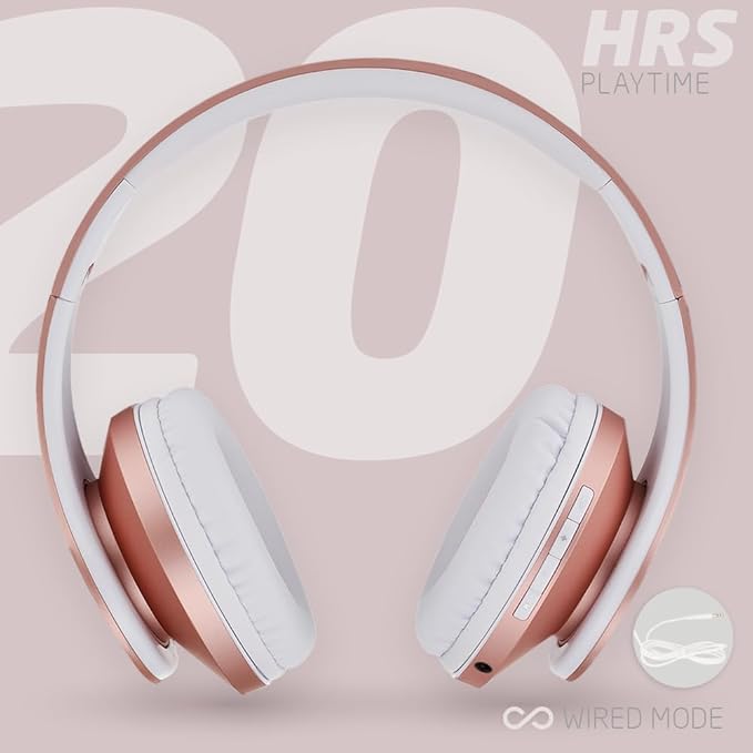 PowerLocus Bluetooth Over-Ear Headphones, Wireless Stereo Foldable Headphones Wireless and Wired Headsets with Built-in Mic, Micro SD/TF, FM for iPhone/Samsung/iPad/PC (Rose Gold)