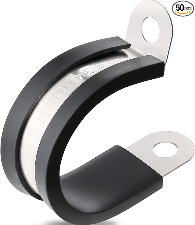 50PCS Cable Clamps 1 Inch 304 Stainless Steel Cable Clamps Rubber Coated Cushioned Insulated Cable Clamp,Automotive Wire Clamps,Pipe Clamps,Metal Clamp for Tube,Wire Cord Installation(25mm)