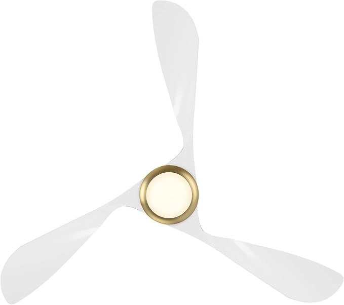 Swirl Indoor and Outdoor 3-Blade Smart Ceiling Fan 54in Soft Brass Matte White with 3000K LED Light Kit and Remote Control works with Alexa and iOS or Android WAC App