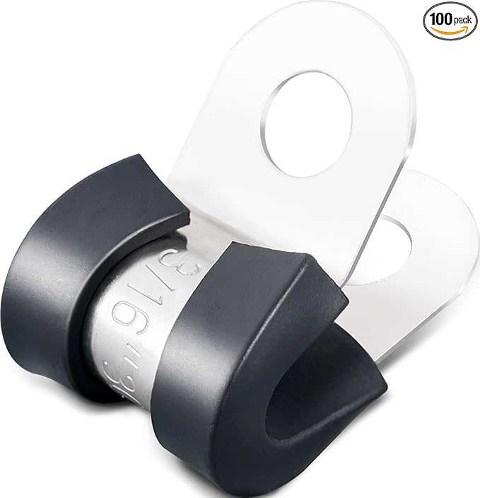 100PCS Cable Clamps 3/16 Inch 304 Stainless Steel Cable Clamps Rubber Coated Cushioned Insulated Cable Clamp,Automotive Wire Clamps,Pipe Clamps,Metal Clamp for Tube,Wire Cord Installation(5mm)
