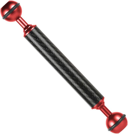 Carbon Fiber Underwater Float Arm, 1-inch Dual Ball Buoyancy Arm for Underwater Camera Tray, Video Light & Strobe for Scuba Diving Photography & Videography (Red, 8 inches)