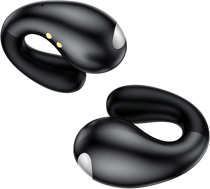 Ultra Open Ear Earbuds - Ergonomic Clip-On Earbuds, Bone Conduction Over-The-Ear Headphones with Waterproof Design, Mono Black