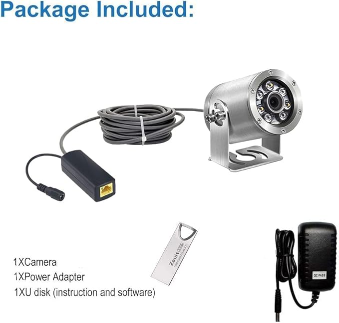 HD Aquarium POE Underwater IP Camera Marine 316L Stainless Steel 2592 * 1944 CMOS 2.8mm Lens with Fill Light IP68 Waterproof Camera with 164ft Cable