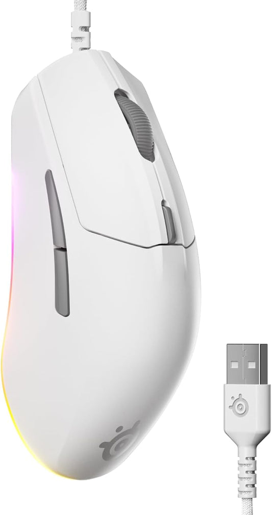 SteelSeries Rival 3 Gen 2 Gaming Mouse — 8500 DPI TrueMove Core Optical Sensor — 60 Million Click Durability — Low Latency — 77g Lightweight — 100% PTFE Feet — RGB — White