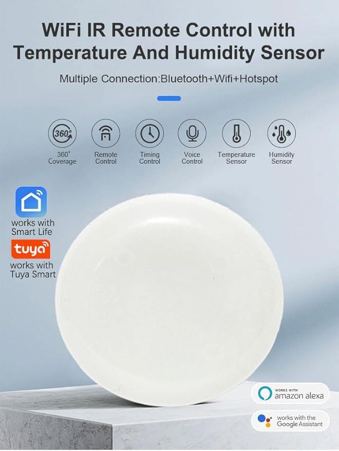 Tuya Smart WiFi IR Remote Control for TV DVD Air Conditioner AUD,All in One Infrared Universal Remote Controller,Compatible with Alexa Google Home (Temp. and Hum. IR)