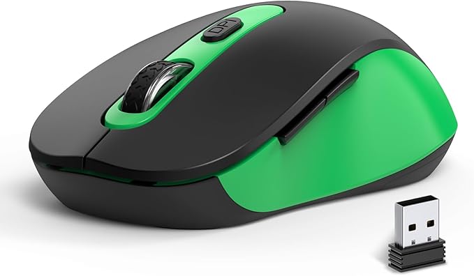 Wireless Mouse for Laptop, PC, Chromebook, Mac, MacBook, Silent Wireless Mouse with USB Nano Receiver, Side Button, 2400 DPI, Anti Slip Roller, 6 Button Ergonomics Cordless Computer Mice - Black Green