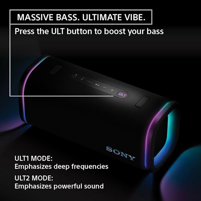 Sony ULT Field 5 Wireless Portable Bluetooth Speaker, IP67 Waterproof, Dustproof, and Rustproof with Enhanced Bass, 25 Hour Battery, 360° Party Light, and Shoulder Strap (SRSULT50W), Off White