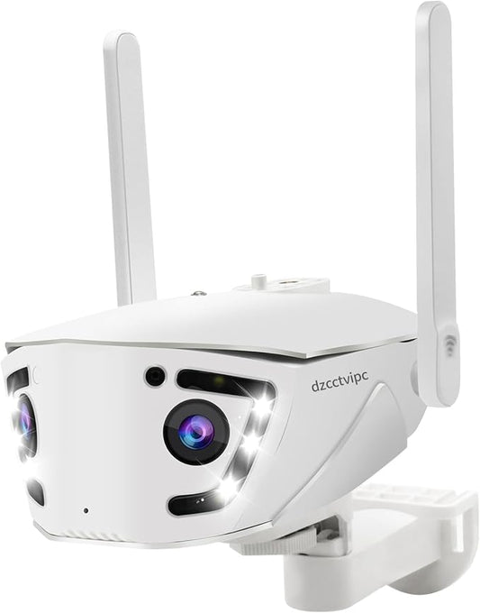 4K/4MP Dual Lens 180-Degree Ultra-Wide Panoramic Angle Outdoor Home Security Smart Bullet IP Camera,Human/Vehicle/Pet Detection,Color Night Vision,2 Way Audio,Dual Band WiFi,24/7 Recording