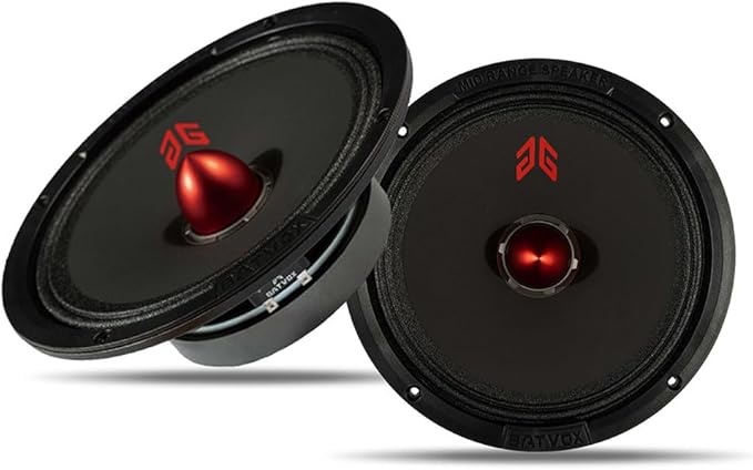 MX80E1 Midrange Loudspeaker 8" Red Bullet, 560W Max, 6 Ohms, Premium Quality Audio Door Speakers for Car or Truck Stereo Sound System, Black (2 Speaker)
