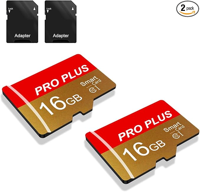 2 Pack TF Card 16GB with Adapter, High Speed Memory Card, UHS-I C10 A1 Memory TF Card for Tablet/Mobile Phone/Camera/Car Audio/Game Console (TF162 Red Gold 16GB)