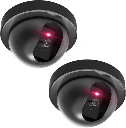 WALI Dummy Fake Security CCTV Dome Camera with Flashing Red LED Light with Security Alert Sticker Decals (SD-2), 2 Packs, Black