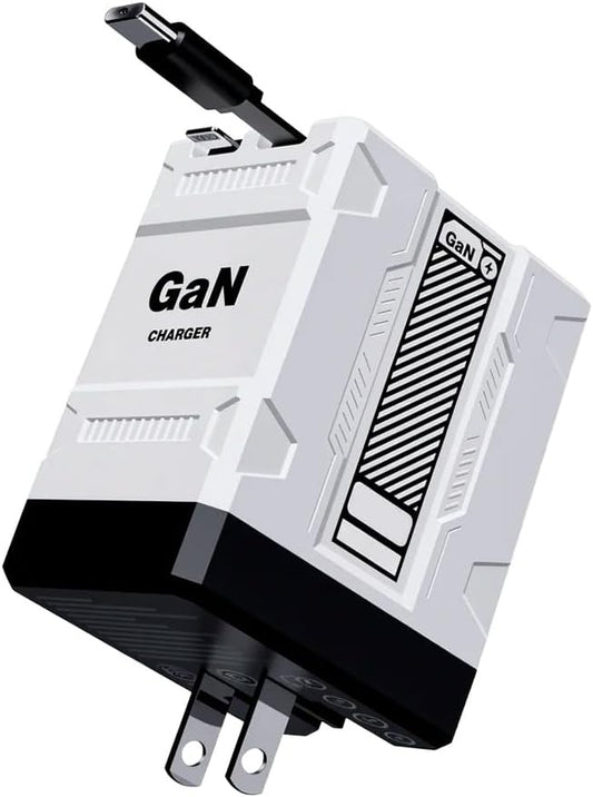 2-in-1 GaN Fast Charger 120w, 2025 Upgraded Retractable Scalable Super Fast Charger Module, Multi-Functional Foldable Charging Adapter Wall Plug for Phone, Tablet, Laptops (White)