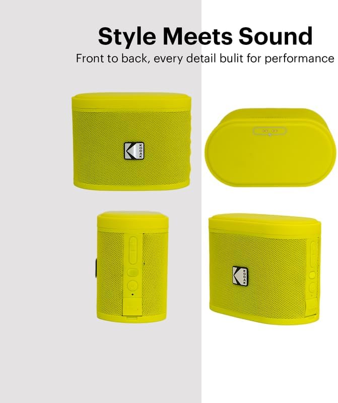 KODAK SOUNDBRIX™ Bluetooth Speaker with HD Sound Portable Wireless IPX4 Water Resistant Upto 5H Playtime V5.4 for Home Party Outdoor Beach Electronic Gadgets Birthday Gift Yellow Stackable Speakers