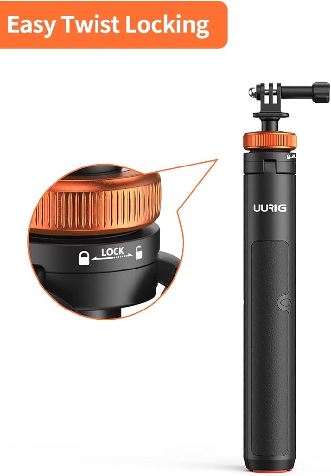 UURig Telescopic Selfie Stick Long with Tripod, Waterproof Hand Grip, for Insta360 GoPro Hero 10 9 8 7 6 5 4 3 2, Fusion, Max, Session, AKASO, SJCAM, DJI OSMO GoPro
